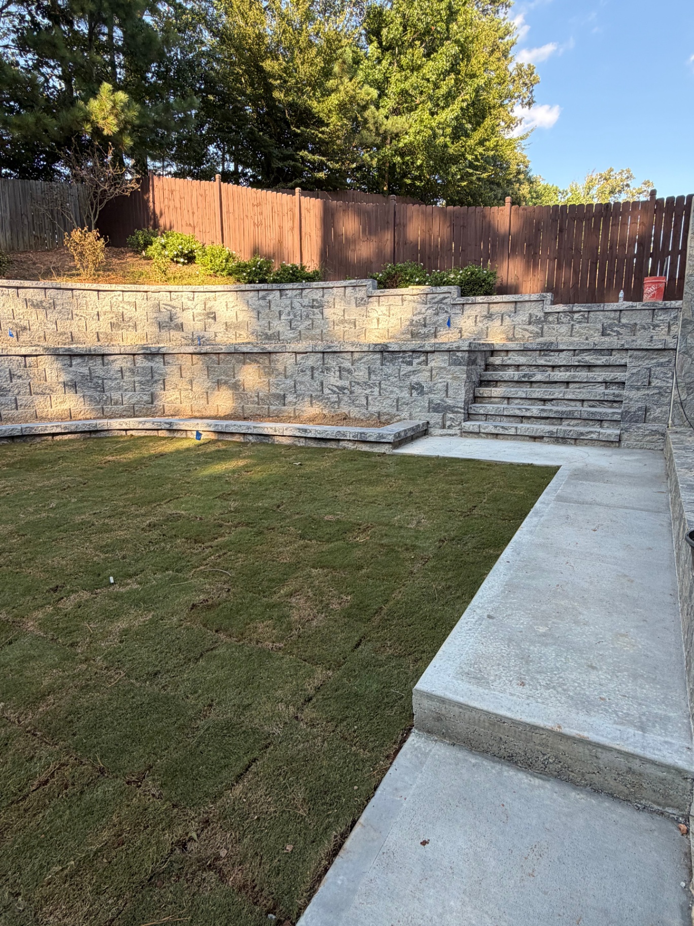 Completed backyard retaining wall